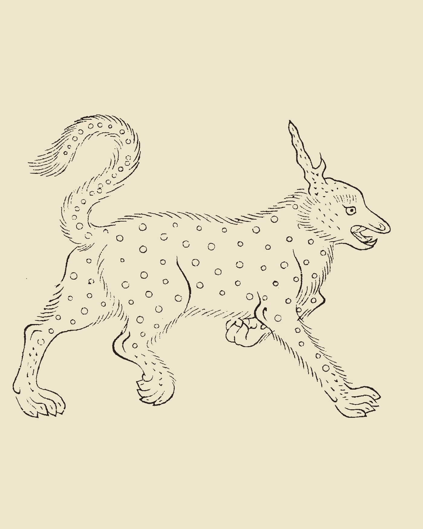 Woodblock print from Gujin Tushu Jicheng showing Gudiao, a horned spotted four-legged beast