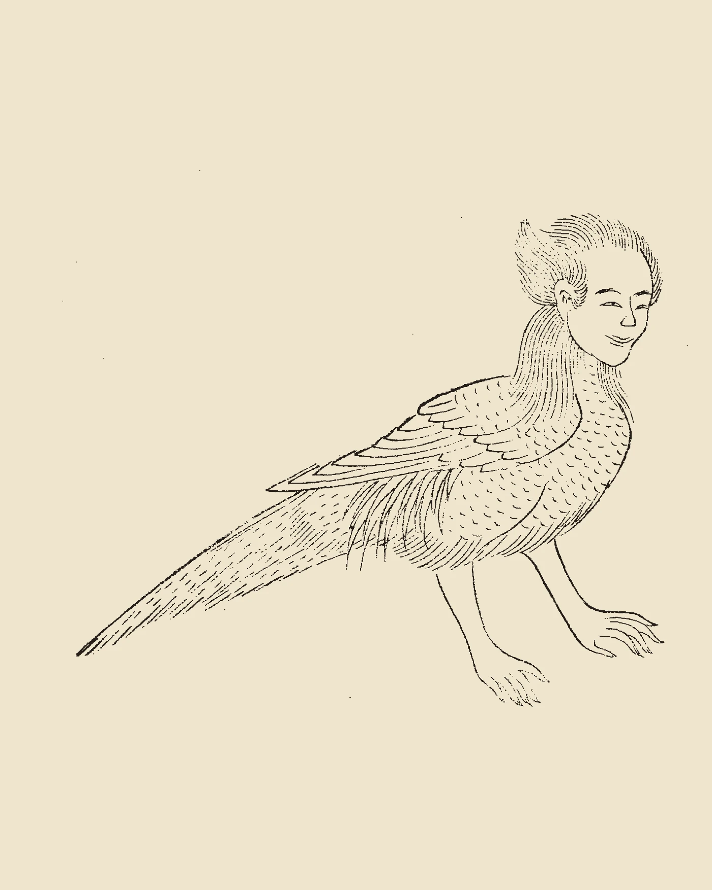 Woodblock print from Gujin Tushu Jicheng showing Zhu, an owl-like bird with human hands